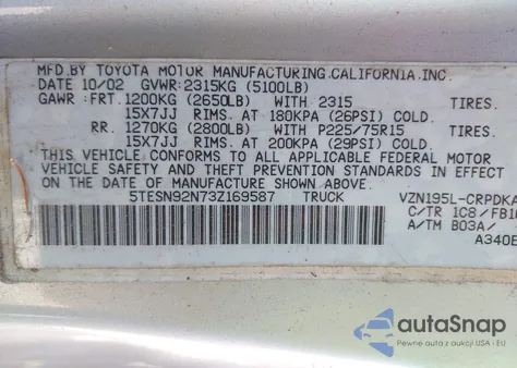 2003 Toyota Tacoma Prerunner V6 from USA, damaged, VIN 5TESN92N73Z169587